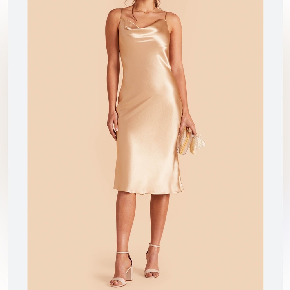Birdy Grey Liza Shiny Satin Dress in Gold Bridesmaids Dress